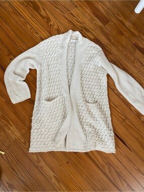 Alpaca & Wool Skin Cream Textured Open-Front Cardigan